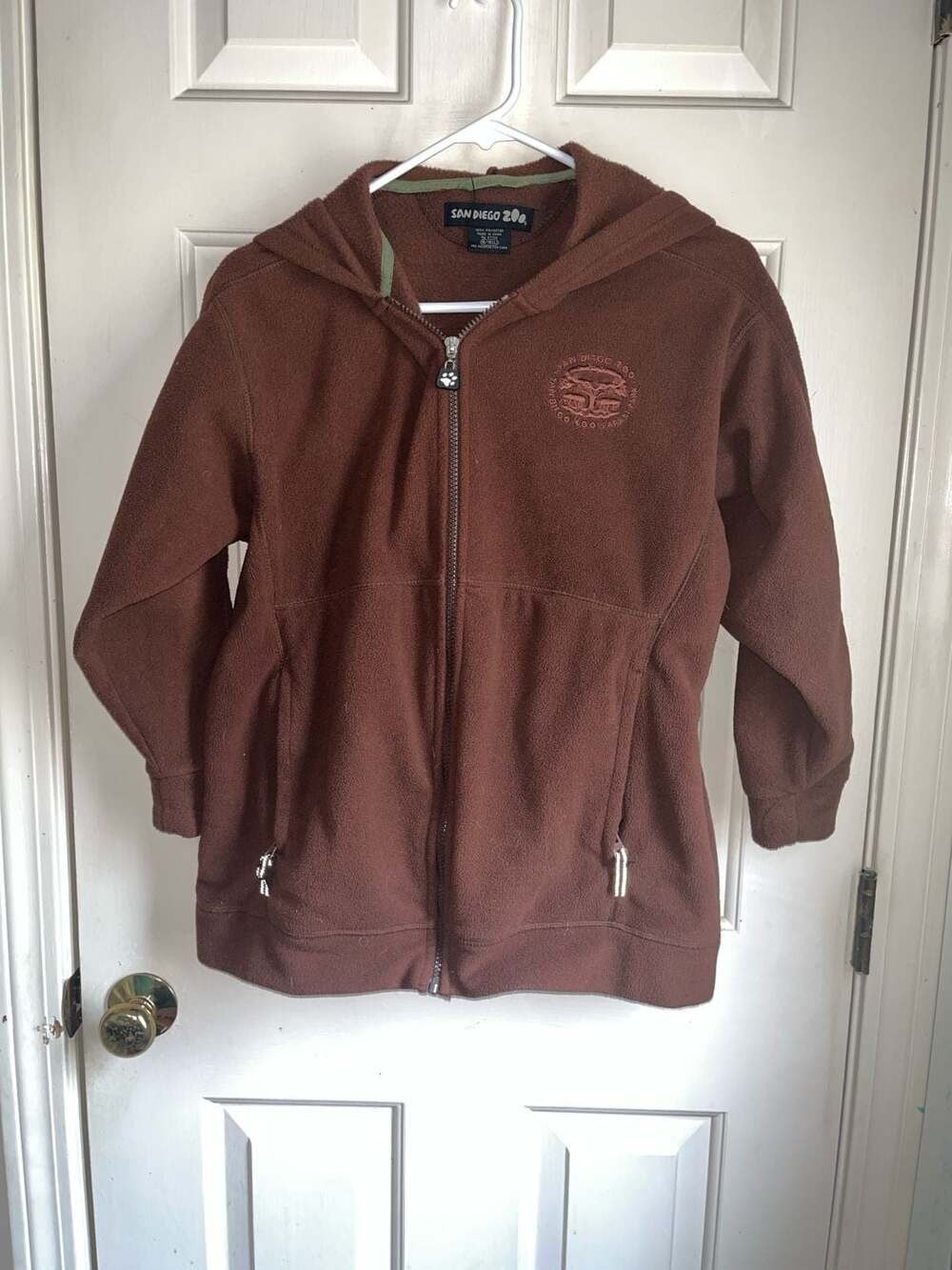 San Diego Zoo Safari Park Brown Fleece Zip-Up Hoodie Youth Size 16/18 (L)
